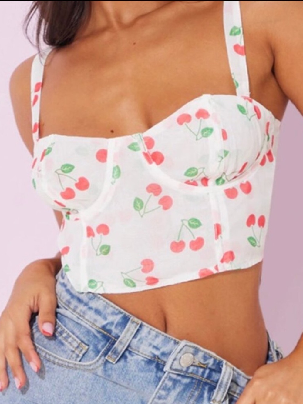 PrettyLittleThing White Cherry Bustier Crop Top